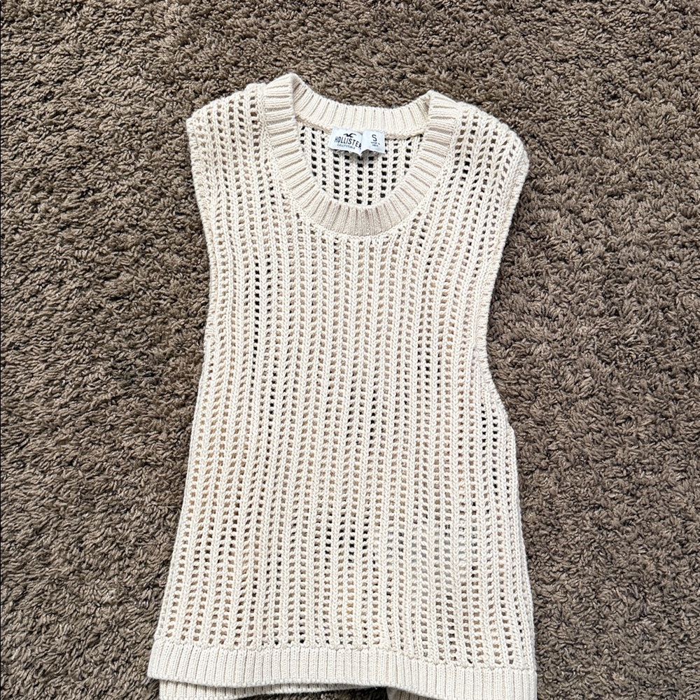 Hollister Cream Open-Weave Sleeveless Knit Top